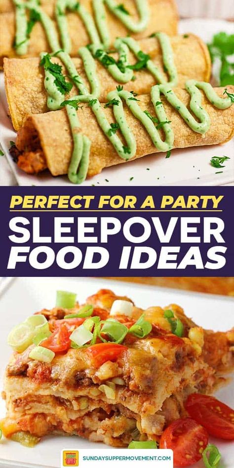 Throw the BEST sleepover party ever with easy and delicious Sleepover Food Ideas! These snack food ideas, simple dinner ideas, and breakfast food ideas are perfect for an unforgettable sleepover party. We're talking the best foods for sleepovers, whether you need ideas for a sleepover party for kids or slumber party ideas for adults! #SundaySupper #easyrecipes #sleepover #partyfood #appetizers #partyrecipes #sleepoverfood #kidfriendlyfood #appetizerrecipes #desserts #recipecollection #food Easy Sleepover Dinner Ideas, Dinner For Sleepovers, Dinner Ideas For Sleepovers, Sleepover Ideas Food Recipes, Sleepover Meal Ideas, Easy Sleepover Recipes, Best Sleepover Dinners, Slumber Party Dinner Ideas, Food Recipes For Sleepover