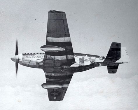 The P-51 Mustang Bald Eagle flies during WWII. The plane's iconic invasion stripes can still be seen on the underside of the wings and fuselage. Learn more at https://bit.ly/2WtgPtp Bristol Blenheim, Bristol Beaufighter, British Beaches, Wwii Fighter Planes, British Aircraft, Ww2 Planes, P51 Mustang, Vintage Aviation, Flying High