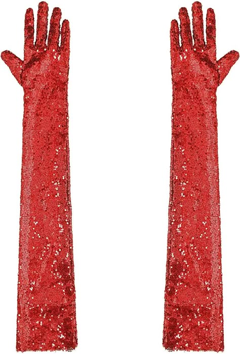 Amazon.com: renvena Sparkly Sequins Gloves Women Long Glitter Mesh Sheer Elbow Length Opera Vintage Gloves Red One Size : Clothing, Shoes & Jewelry Glitter Gloves, Net Gloves, Eras Outfits, Audrey Ii, Gloves Women, Red Gloves, Vintage Gloves, Gloves Black, Red Sequin