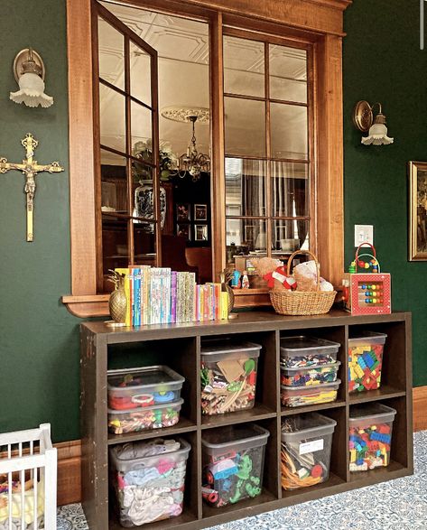 #playroom #playroomkids #decor #diy #diyideas #diydecorating #victorian #victoriangothic #victorianaesthetic #colonial #vintage #green #greenwalls #kids #baby #homework Vintage Playroom Ideas, Playroom Aesthetic, Green Playroom, Vintage Playroom, Homeschool Space, Vintage Kids Room, Boys Play, Kids Rooms Inspo, Future Mommy