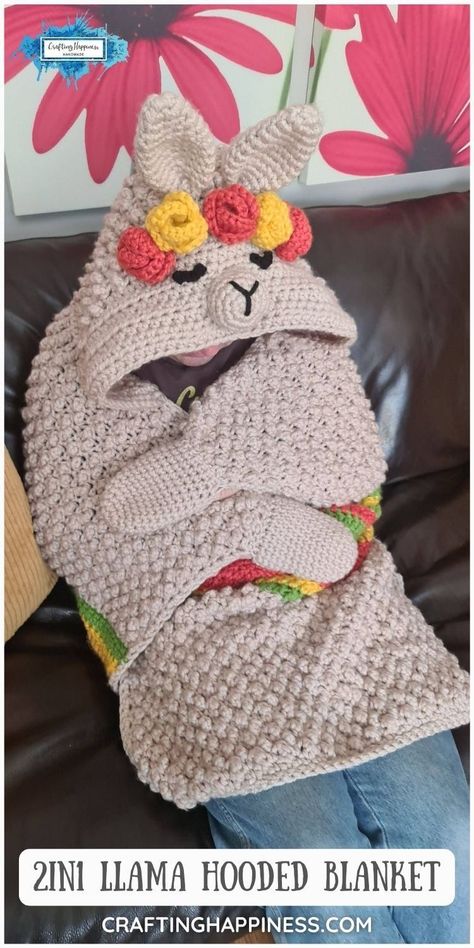 2in1 Llama Hooded Blanket -cute afghan that looks like a llama and folds away into a cute llama pillow. Crochet Pattern by Crafting Happiness Crochet Llama Lovey, Hooded Crochet Blanket, Hooded Blanket Crochet Pattern Free, Hooded Blanket Crochet, Crochet Hooded Blanket, Crochet Patterns For Babies, Llama Blanket, Free Crochet Blanket Patterns, Bee Baby Blanket