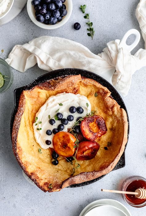 Meal Plan Shopping List, Honey Whipped Cream, Caramelized Peaches, Dutch Pancakes, Apricot Recipes, Baby Pancakes, Dutch Baby Pancake, Chocolate Chia Pudding, Chocolate Chip Pancakes