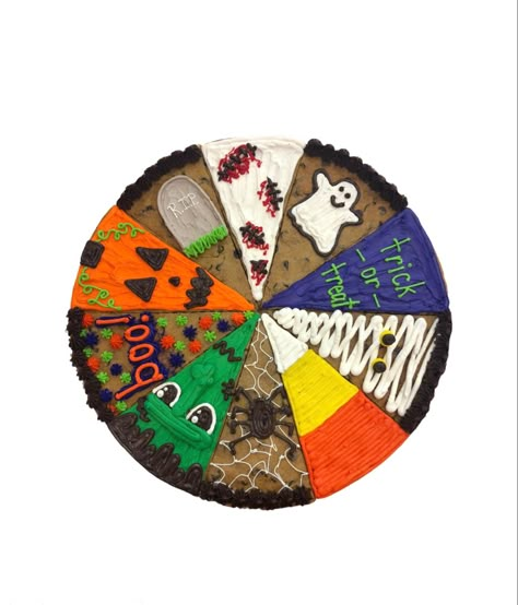 Giant Halloween Cookie, Fall Cookie Cake Slices, Cookie Cake Borders, Cookie Cake Slices Decorated, Cookie Cake Decorating Ideas Halloween, Halloween Cookie Cake Decorating, Cookie Cake Slice Designs, Cookie Cake Halloween, Fall Message Cookies