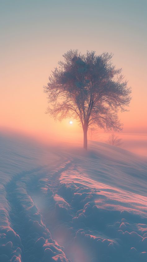 Serene Winter Sunrise: A Tranquil Snowy Landscape Winter Sunrise Mornings, Winter Sunrise Photography, Snowy Sunrise, Arctic Landscape, Stormy Skies, Winter Sunrise, Aesthetic Collection, Snowy Landscape, Pastel Sky