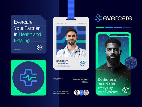 Re branding of Evercare™ Hospital - Logo & Brand Identity by Rahid Rehman | Branding & Logo Designer on Dribbble Hospital Branding Design, Medical Branding Design, Doctor Branding, Doctor Id Card, Fintech Logo, Hospital Branding, Medical Branding, Medical Brand, Badges Design