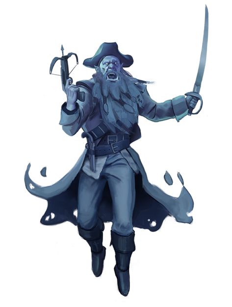 Ghost Pirate Captain - Monsters - Archives of Nethys: Pathfinder 2nd Edition Database Ghost Pirate, Monster Inspiration, Pirate Captain, Book Of The Dead, Pirate Art, Friends Font, Strong Colors, Black Bird, The Dead