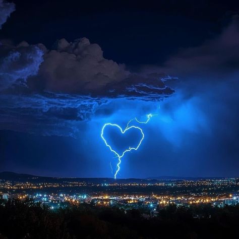 An amazing shot of lightning forming a "Heart" Blue Storm Aesthetic, Blue Lightning Aesthetic, Superspeed Aesthetic, Blue Lightning Wallpaper, Lightning Powers Aesthetic, Lei Aesthetic, Blue Fire Magic, Thunder And Lightning Aesthetic, Electricity Aesthetic