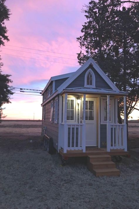 This Victorian style tiny home welcomes you into 231 SQ FT of homey comfort with a large loft sleeping space, kitchen, and extra storage! Front Porch Columns, Tumbleweed Tiny Homes, Interesting Houses, Small Table And Chairs, Small Hall, Porch Columns, Space Kitchen, Lubbock Texas, Small Loft