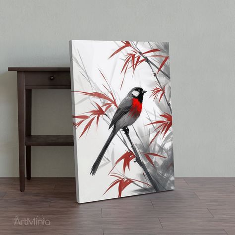 Japanese Bamboo Forest And Small Red Bird, Japanese Canvas Print Wall Art, Ready to Hang Gallery Style Art, Japanese Canvas Art Wall Decor https://etsy.me/43eo1HK #contemporary #canvasprint #stretchedcanvas #readytohangcanvas #highqualitycanvas #walldecor Christmas Art Wall, Japanese Bamboo, Japanese Art Prints, Canvas Art Wall, Art Japanese, Cute Paintings, Bamboo Forest, Red Bird, Art Drawings For Kids