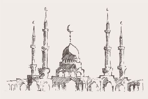 Mosque Drawing, Engraved Illustration, Diy Photo Book, Mosque Art, Islamic Caligraphy Art, Pen Art Drawings, Sketch Tattoo Design, Engraving Illustration, Caligraphy Art