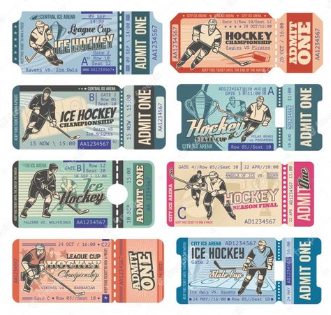 Hockey Graphic Design, Sports Ticket Design, Admit Ticket, Hockey Tournaments, World Cup Tickets, Game Card Design, Book Fanart, Game Tickets, Ticket Design