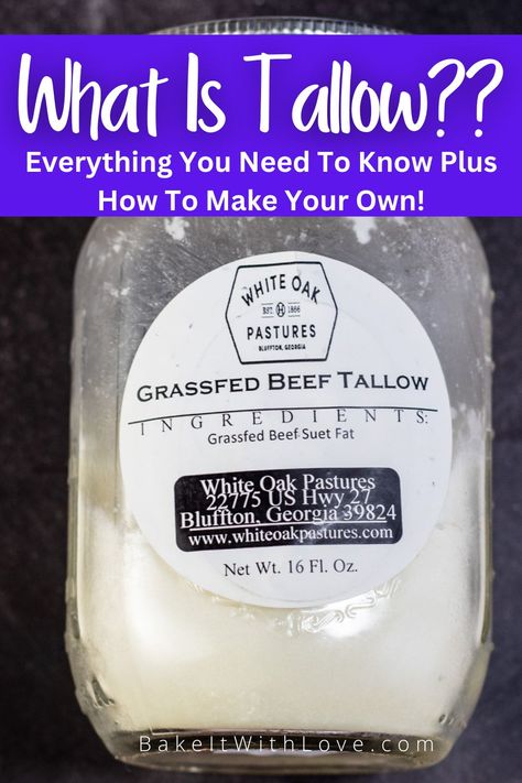 What is tallow heading over an image of tallow in a clear mason jar on dark background. What Is Tallow, Benefits Of Beef Tallow, Tallow Recipes, Tallow Recipe, Beef Tallow, Washing Powder, Beef Cuts, Nutrition Labels, Grass Fed Beef