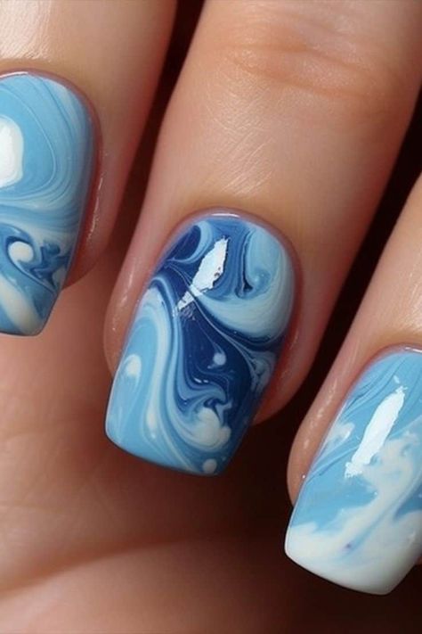 Vacation Nails Beach, Short Coffin Nails Designs, Cruise Nails, Kids Nail Designs, Beach Nail, Light Blue Nails, Marble Nail, Daisy Nails, Nail Pops