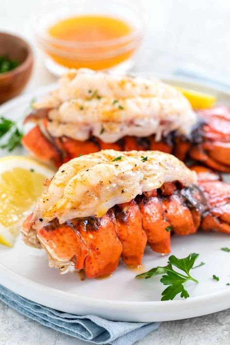 Learn how to cook lobster tail five different ways! I’ve got all the popular methods covered like boiling, steaming, baking, broiling, and grilling. #lobster #lobstertail #seafood Steaming Lobster Tails, Boil Lobster Tail, Cooking Frozen Lobster Tails, Baked Lobster Tails, Frozen Lobster Tails, Butter Lobster, Cook Lobster, Broil Lobster Tail, Cooking Lobster Tails