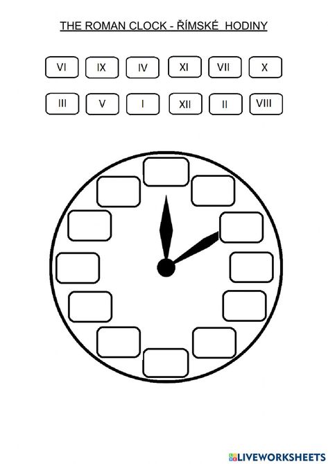 Clock Worksheets, Roman Clock, Roman Numeral Clock, Roman Numbers, The Worksheet, School Subjects, Online Workouts, Google Classroom, Roman Numerals