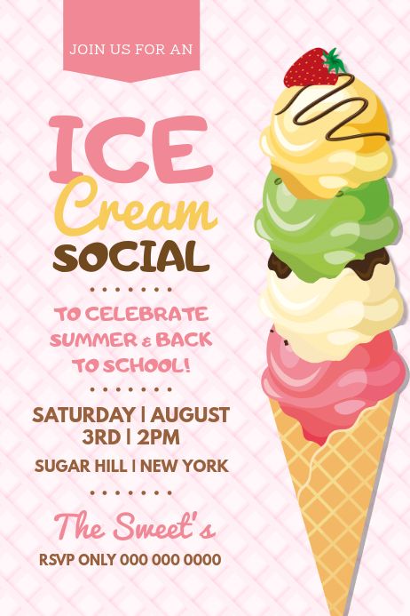 Ice Cream Social Invitations, Cream Poster, Ice Cream Poster, Event Poster Template, Ice Cream Maker Recipes, Ice Cream At Home, Ice Cream Social, Promotional Flyers, Ice Cream Party