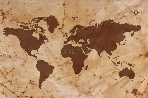 Old World map on creased and stained parchment paper. Old World map on creased a , #Aff, #creased, #stained, #World, #map, #sepia #ad Earth Map Aesthetic, Old World Maps Vintage, Old Map Aesthetic, Brown World Map, Map Decor Wall, Map Monde, Pirate Aesthetic, Maps Aesthetic, Map Wall Mural