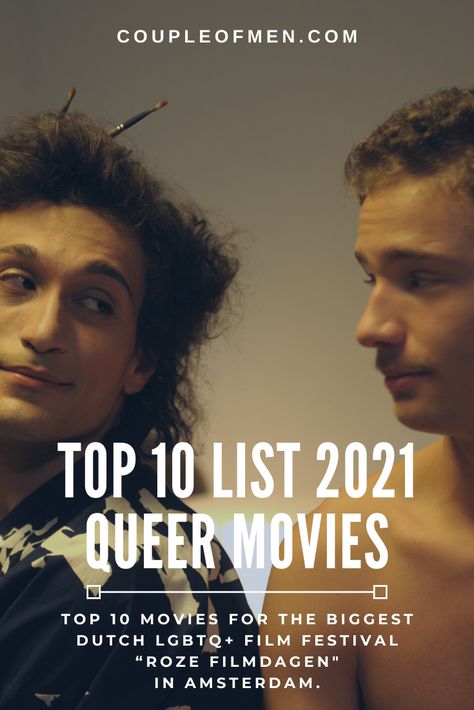 Our Top 10 list of the best queer movies selected for the Amsterdam LGBTQ+ Film Festival Roze Filmdagen 2021. Already for 25 years, the biggest Dutch LGBTQ+ film festival is inviting the community to see the best, the most popular, and the newest LGBTQ+ movies, shorts, and documentaries from Brazil to Argentina, from Italy to Israel, or from the USA to Iraq, including the Italian movie “Bitter Years”, the US-American film “Cowboys” and the movie “Kojin” from Iraq. Lgbtq Movies, Queer Movies, Queer Characters, Top 10 Films, Travel Amsterdam, Film Posters Minimalist, Posters Minimalist, Films To Watch, Boys Will Be Boys