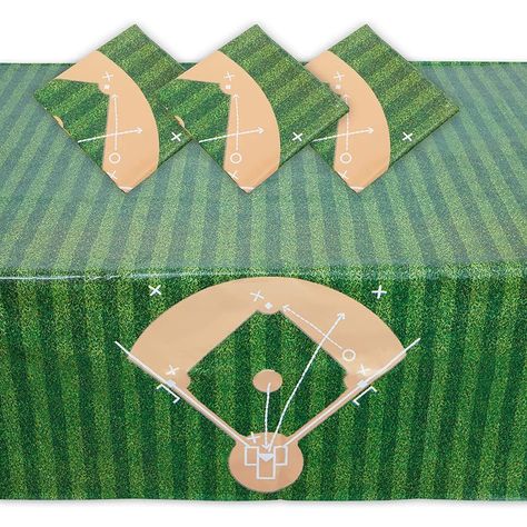 Sports Party Decorations, Plastic Table Cover, Baseball Diamond, Stained Table, Baseball Birthday Party, Baseball Party, Baseball Theme, Baseball Birthday, Plastic Table Covers