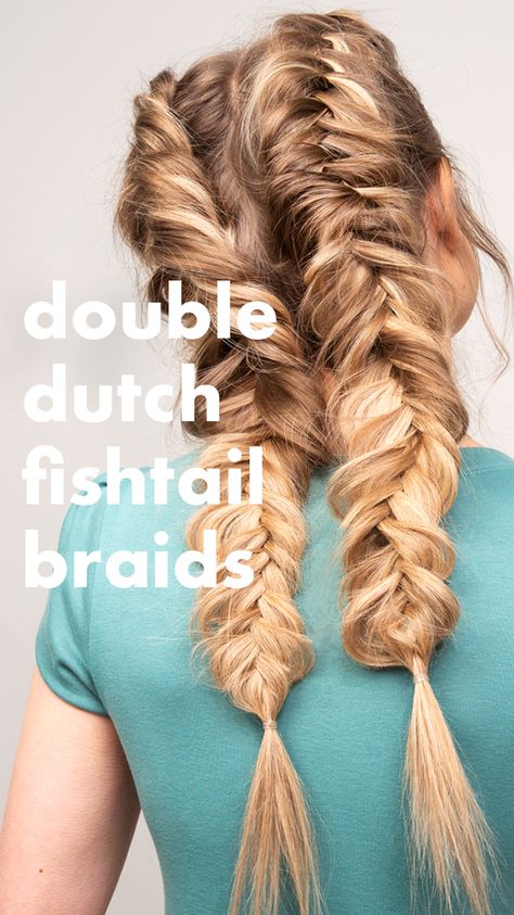 In this weeks video we show you how easy and beautiful it is to get these beautiful double Dutch fishtail braids using your clip in Milk + Blush hair extensions. In this video, our model used her Superior Set of Milk + Blush hair extensions in length 20-22" in the shade Second Base which adds so much more volume and thickness to the braids but also looks completely natural. #fishtailbraids #doubledutch #hairstyles Fishtail Braids Short Hair, Double Fish Tail Braid, Gosh Tail Braid, French Braid Fishtail, How To Fishtail Braid From The Top, How To Do A Dutch Fishtail Braid, Fishtail Double Braid, Fishtail Dutch Braid Tutorials, Dutch Braid Short Hair Tutorials