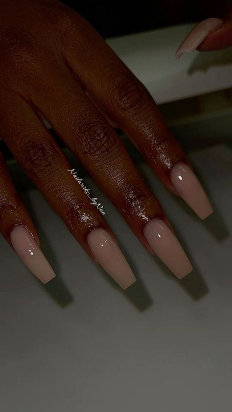 Medium Ballerina Acrylic Nails Designs, Nude Ballerina Nails Medium, Nail Inspo Birthday Set, Acrylic Nails For Darker Skin Tones, Creme Nails Acrylic, Medium Ballerina Acrylic Nails, Medium Nude Nails, Soft Pink Nail Designs, Nude Acrylic Nails Coffin