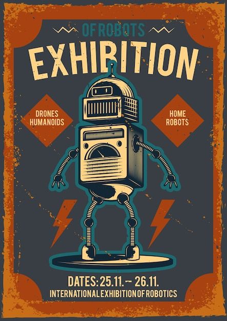 Free vector advertising poster with illu... | Free Vector #Freepik #freevector #robot #cyborg #artificial #retro-futurism Humanoid Robot, Retro Robot, Retro Ads, A Robot, Advertising Poster, Graphic Design Poster, Retro Futurism, Robotics, Graphic Resources