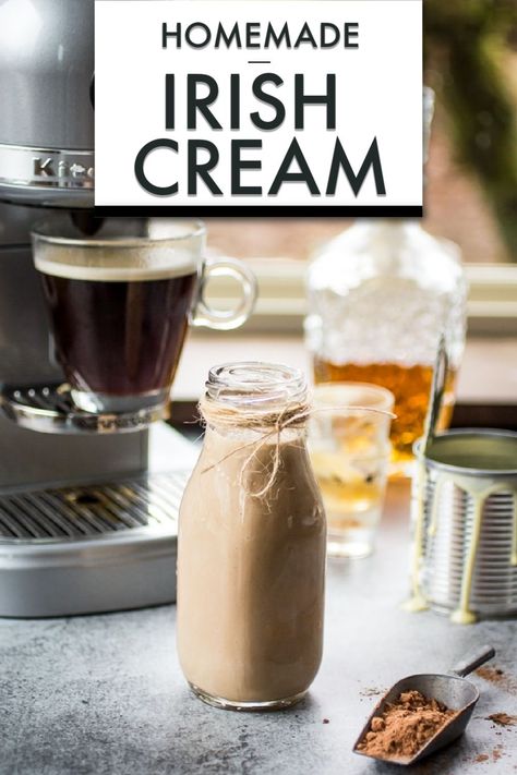 This delicious and easy Homemade Irish Cream recipe is the BEST way to perk up any cup of coffee during the holidays! Perfect for fall it's a traditional addition to coffee drinks and it's wonderful winter warmer too! Make this for yourself and guests and it's great as a gift too! It'll last for two weeks in the fridge so give someone an Irish treat this Christmas! Homemade Baileys Irish Cream, Baileys Irish Cream Recipes, Baileys Cocktails, Irish Cream Recipe, Homemade Baileys, Homemade Irish Cream, Irish Cream Coffee, Boozy Milkshake, Flavored Coffee Creamer