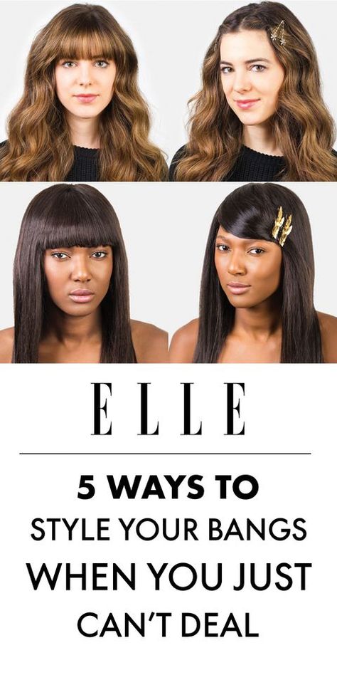 How to Style Bangs - 5 Hairstyles to Keep Your Bangs Out of Your Face Hairstyles To Hide Bangs, 5 Hairstyles, Style Bangs, Growing Out Bangs, Bob Haircut With Bangs, How To Style Bangs, Very Short Hair, Curly Hair With Bangs, Fancy Hairstyles