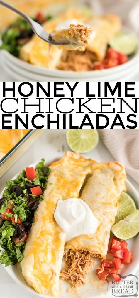 Honey Lime Chicken Enchiladas, Creamy Green Sauce, Easy Chicken Enchilada Recipe, Lime Chicken Tacos, Lime Chicken Recipes, Honey Lime Chicken, Chicken Enchiladas Easy, Enchilada Recipe, Recipes Paleo