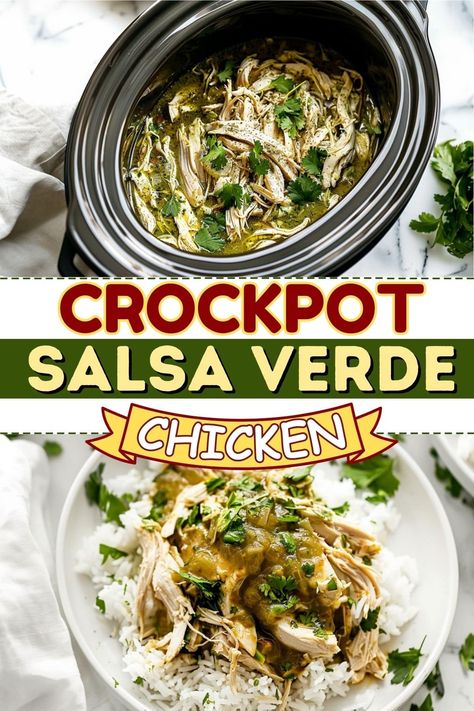 This quick and easy crockpot salsa verde chicken produces incredibly tender and flavorful shredded chicken, perfect for various Mexican-inspired dishes. Crockpot Salsa Verde Chicken, Crockpot Salsa Verde, Flavorful Shredded Chicken, Salsa Verde Chicken Crockpot, Casserole Mexican, Crockpot Salsa, Chicken Verde, Shredded Chicken Crockpot, Cilantro Recipes