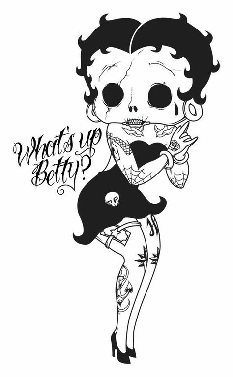 Scary Tattooed Betty Boop Black And White Tattoo Designs, Betty Boop Black And White, Betty Boop Black, Black And White Tattoo, Harbor City, White Tattoo, Betty Boop, A Girl, Tattoo Designs