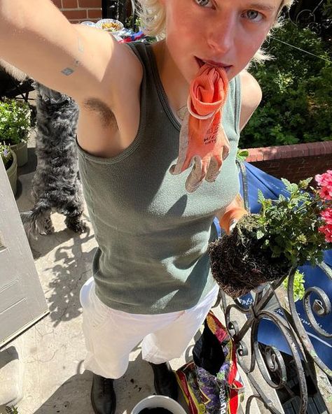 Emma Corrin (@emmalouisecorrin) | Instagram Potting Plants, Blood On The Tracks, Emma Corrin, Keep Strong, Non Binary People, Gender Nonconforming, Happy Pride Month, Alternative Lifestyle, Body Challenge