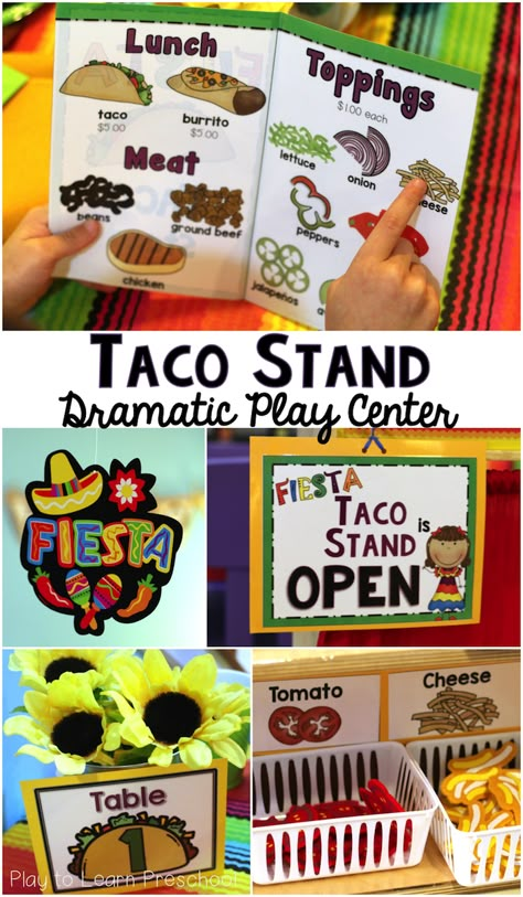 Taco Stand Dramatic Play - Menus, Order Forms, Name Tags and Labels to set up a Mexican Restaurant in the kitchen center Dramatic Play Prop Boxes, Pretend Play Classroom, Taco Dramatic Play, Play To Learn Preschool, Teacher Diy, Play Menu, Dramatic Play Themes, Dramatic Play Center, Purposeful Play