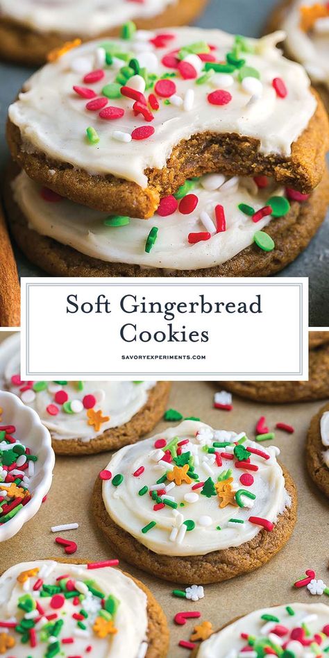 A cross between a soft sugar cookie and a gingerbread snack cake, these soft gingerbread cookies aren't your typical gingerbread man cookies! Cake Like Gingerbread Cookies, Drop Christmas Cookie Recipes, Holidays Cookies Recipes, Soft Bake Gingerbread Cookies, Iced Gingerbread Men, Best Soft Oatmeal Cookies, Cake Mix Cookies Gingerbread, Thick Chewy Gingerbread Cookies, Mrs Fields Gingerbread Cookies