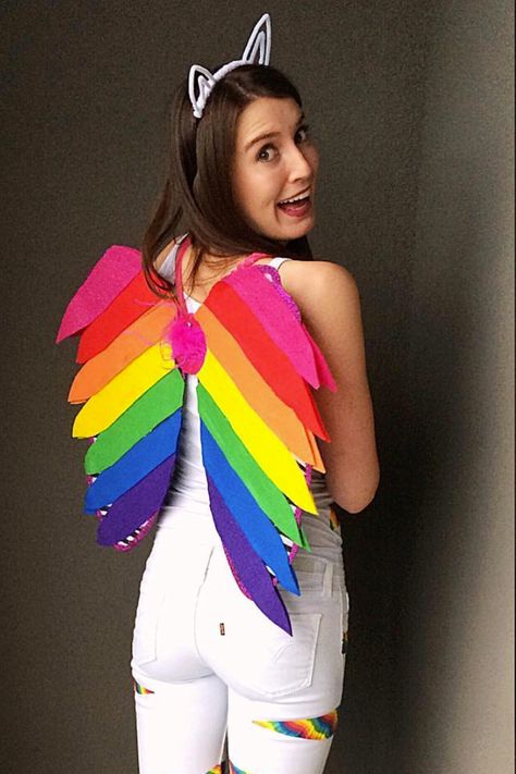 Rainbow Costume Diy, Lisa Frank Costume, Creative Diy Halloween Costumes, Kitten Costume, Easy Diy Halloween Costumes, Kitten Costumes, Creative Halloween Costumes Diy, Rainbow Costumes, Zombie Bride