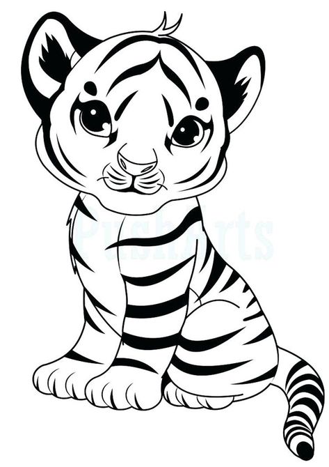 Tiger Coloring, Zoo Coloring Pages, Cute Tiger Cubs, Zoo Animal Coloring Pages, Baby Zoo Animals, Baby Zoo, Baby Coloring Pages, Chat Kawaii, Cartoon Tiger