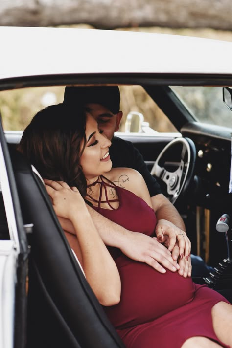 Maternity Pictures With Car, Lowrider Maternity Shoot, Race Car Maternity Pictures, Car Maternity Pictures, Classic Car Maternity Shoot, Maternity Car Photoshoot, Vintage Car Maternity Shoot, Car Maternity Shoot, Porsche Photoshoot