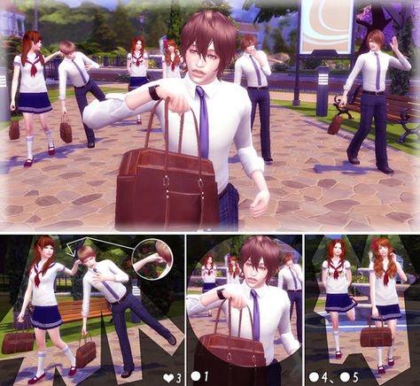 Sims 4 CC's - The Best: Morning of School life Pose by A Lucky Day Sims 4 School, Japanese High School Uniform, Queen Tara, Highschool Backpack, Sims 4 Poses, School Pranks, Sims Poses, Ts4 Poses, Japanese High School