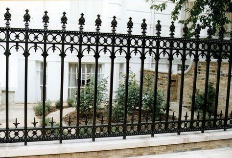 Victorian Iron Fence, Victorian Privacy Fence Ideas, Victorian Wrought Iron Fence, Victorian Fences And Gates, Wrought Iron Railings Outdoor, Victorian Railings, Victorian Fence, Victorian Gate, Iron Railings Outdoor