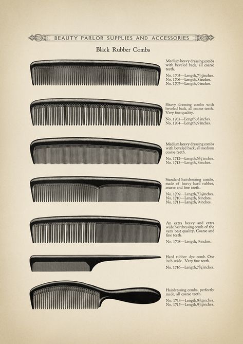 Early 1900s beauty parlour hair combs reproduction print from a vintage barber catalogue, perfect for a hair stylist gift or to decorate your own barber shop or hair salon. Old School Barber Shop Decor, Vintage Shampoo, Old School Barber Shop, Barber Shop Vintage, Best Barber Shop, Vintage Hair Salons, Barber Haircuts, Barber Shop Interior, Barber Accessories