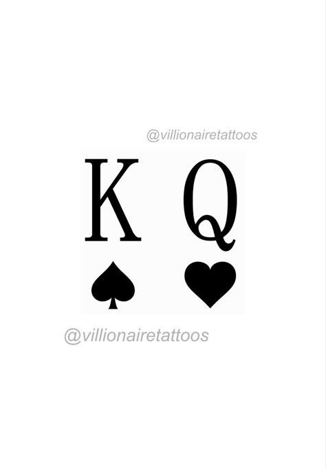 Q Heart Tattoo, King Queen Matching Tattoos, King Queen Tattoo Design, King And Queen Tattoo Stencil, Q And K Tattoo Couple Tat, Q K Tattoo, Q Of Hearts Tattoo, Q And K Tattoo, K Q Tattoo Couple Tat