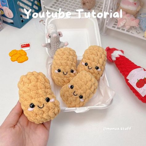 Crochet Mcdonalds, Crochet Chicken Nugget Pattern Free, Chicken Nugget Crochet Pattern, Crochet Nugget, Plushies Tutorial, Crochet Chicken Nugget, Random Crochet, Amigurumi Food, Crochet Plushies