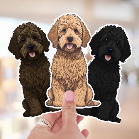 Golden Doodle Cartoon Drawing, Labradoodle Illustration, Doodle Sticker, Banner Ideas, Doodle Cartoon, Golden Doodle, Sticker Decals, New Sticker, Labradoodle