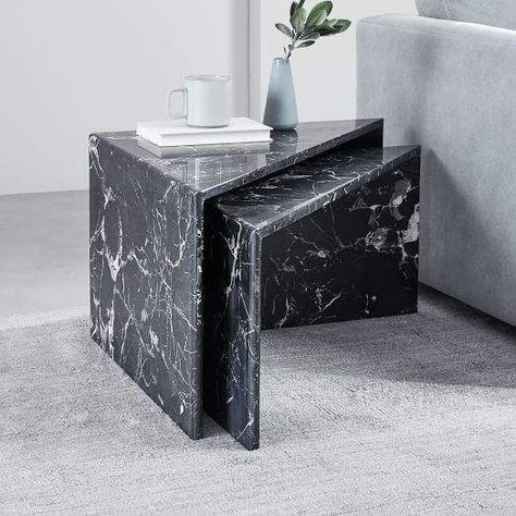 Nesting Marble Side Tables - Black | Scandinavian Interior Design | #scandinavian #interior Sofas Bedroom, Paint Coffee, Black West, Marble Tables, Marble Tables Design, Marble Accessories, Unique Furniture Design, Marble End Tables, Marble Furniture