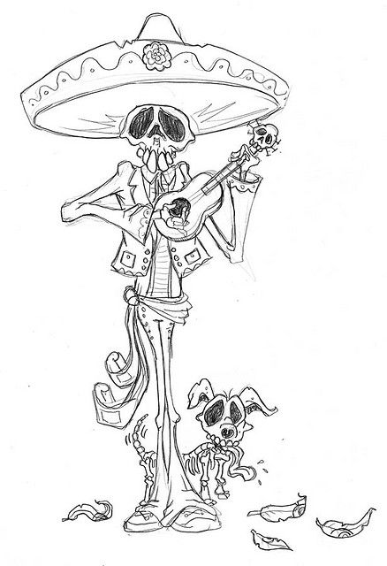 Mariachi Tattoo Skeletons, Mariachi Drawing, Mariachi Tattoo, Mexican Drawings, Mariachi Skeleton, David Lozeau Art, Tattoos Skeleton, Tattoo Skeleton, David Lozeau