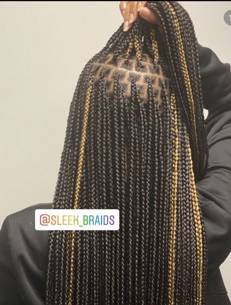 Knotless Braids W Highlights, Black And Brown Small Knotless Braids, Brown And Gold Knotless Braids, Knotless Braids With Highlights And Curls, Knotless Peak A Boo Braids Blonde, Small Knotless With Highlights, Black And Gold Peekaboo Braids, Black Knotless Braids With Highlights, Medium Knotless Braids With Highlights