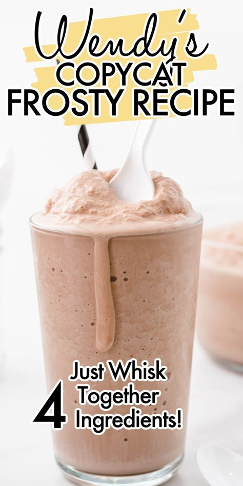 Do you ever just crave a Wendy’s Frosty because I know I do, and you can skip the drive-thru line with this homemade copycat recipe. Four simple ingredients are all that you need to make this milkshake that chocolate lovers won’t be able to resist. Ww Wendys Frosty, Copycat Wendy’s Chocolate Frosty, Wendy’s Frosty Copycat Recipe, Wendy’s Copycat Frosty, Wendy’s Chocolate Frosty Recipe, Copycat Frosty Wendy's, Wendys Frostie Recipe, Wendy’s Frosty Copycat, Diy Wendy’s Frosty