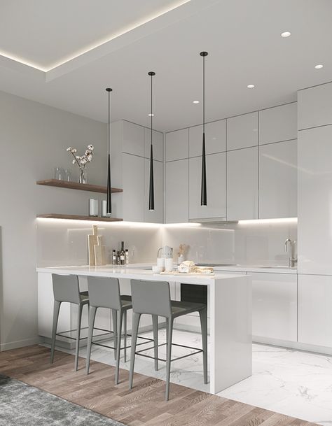 Modern Kitchen Apartment, Minimal Kitchen Design, Small Modern Kitchens, Kitchen Layout Plans, Kabinet Dapur, Kitchen Design Modern, Modern Kitchen Cabinet Design, Kitchen Pantry Design, Kitchen Interior Design Decor