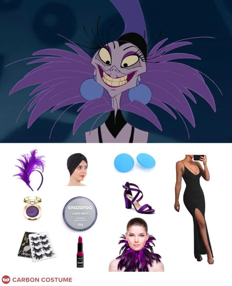 Yzma (voiced by Eartha Kitt) is the antagonist of the Disney animated movie, Emperor's New Groove. She is Emperor Kuzco's advisor who seeks the throne for herself. Although cunning and power-hungry, Yzma provides comedic relief with her eccentric antics and frustration with Kronk's incompetence. She claims to be a sorceress, hence her knowledge of potions, but she's depicted as a mad scientist type, as indicated from her goggles and lab coat. Yzma Emperors New Groove Costume, Esma Kronk Costume, Kuzco And Yzma Costume, Izma Costume Diy, Animated Costumes Ideas, Krona And Yzma Costume, Yzma Halloween Costume, Hero’s And Villains Costume, Hero Vs Villain Costume Ideas