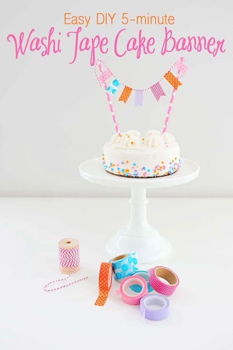 Make this cute and easy washi tape DIY cake topper and banner in just minutes with this easy tutorial. #DIY #Crafts #CakeTopper #CupcakeTopper #BirthdayDIY #PinkPeppermintDesign #PartyIdeas Craft Ideas Easy Diy, Birthday Candles Diy, Craft Ideas Easy, Diy Washi Tape, Pink Peppermint, Diy Blanket Ladder, Washi Tape Crafts, Cake Banner, Washi Tape Diy